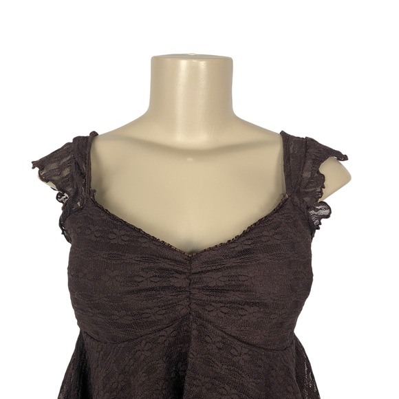 H+H Y2K Lace Peplum Babydoll Top Size M Asymmetrical Ruffle VNeck Fairy Coquette - Picture 2 of 9